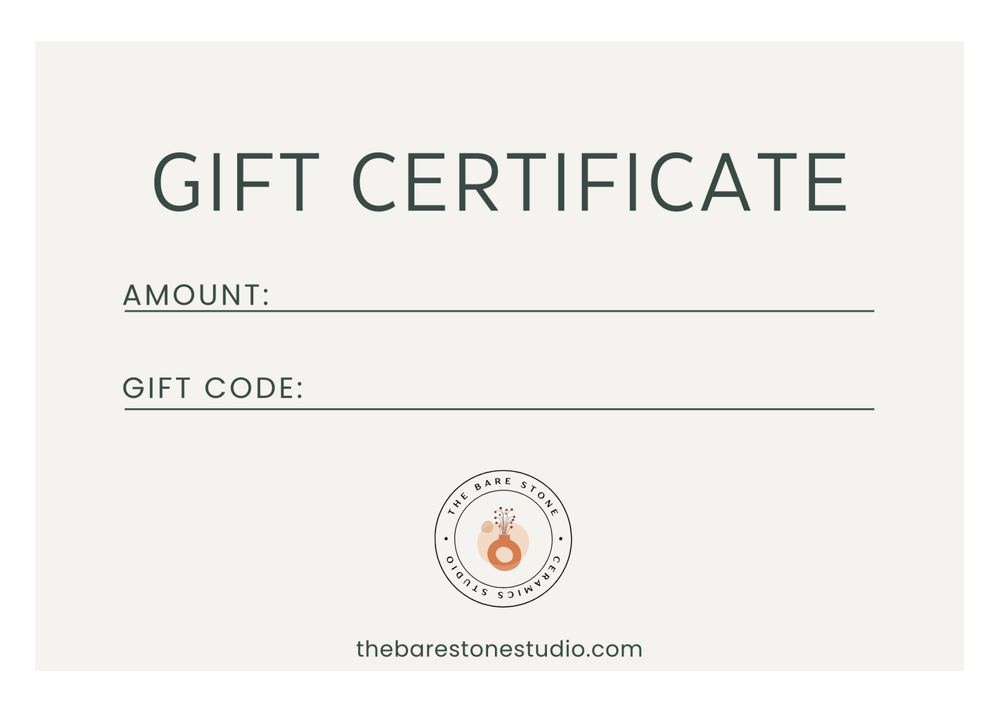The Bare Stone Studio - Gift Certificate